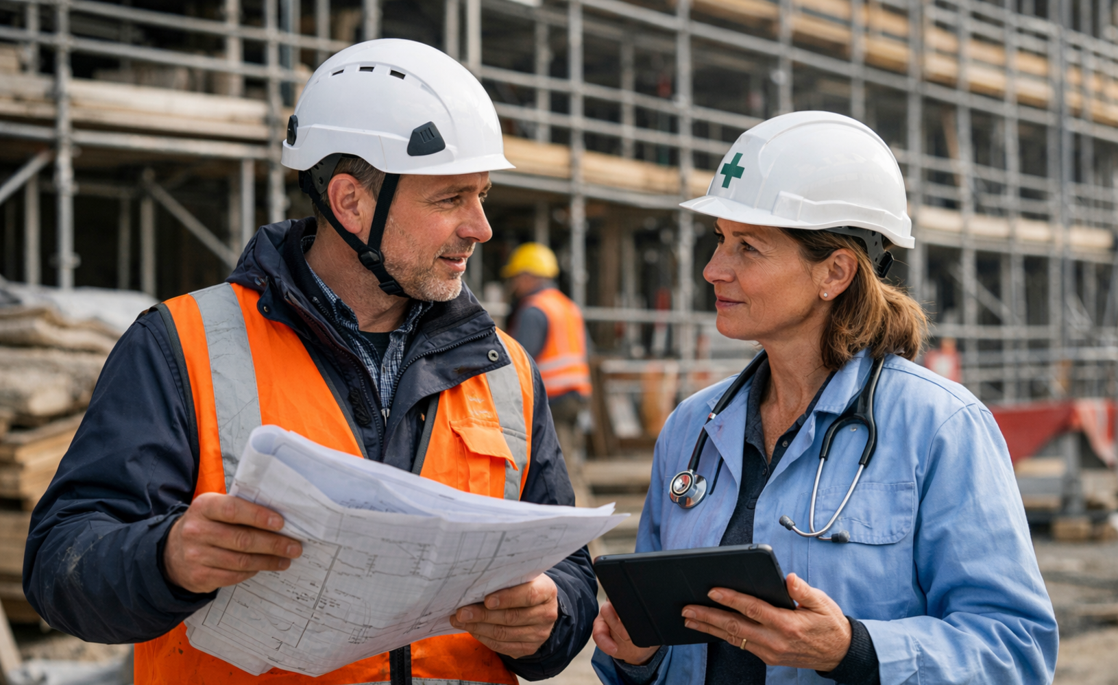 Arbeitsmedizinische Beratung auf einer Baustelle